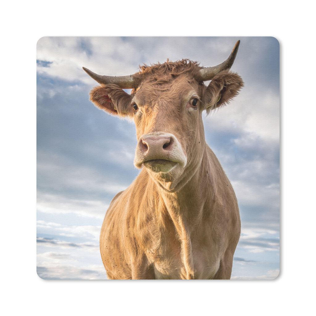 MuchoWow Mauspad Mousepad Kuh - Braun - Natur 20x20 cm - Mousepads - Maus Mat - Pad - Mausunterlage - Desk Mat - Bureauartikeln