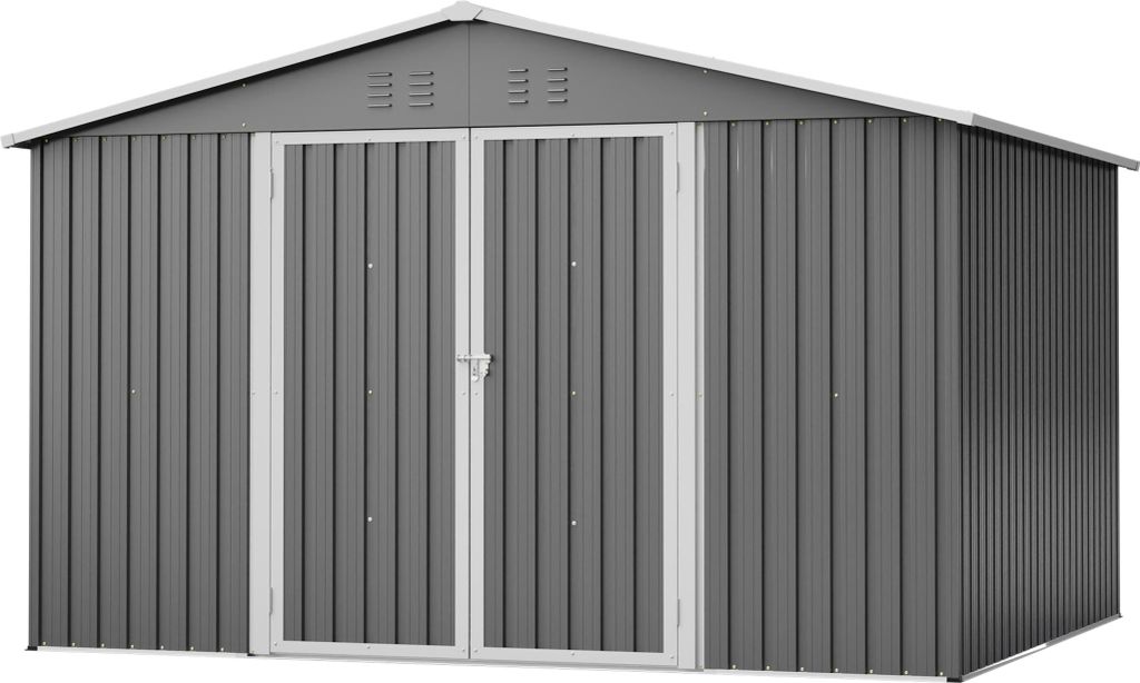 Robuster Geräteschuppen Metall Gartenhaus mit Satteldach XXXL (300x252x191 cm) Sicheres Lager für Gartengeräte & Werkzeug Grau