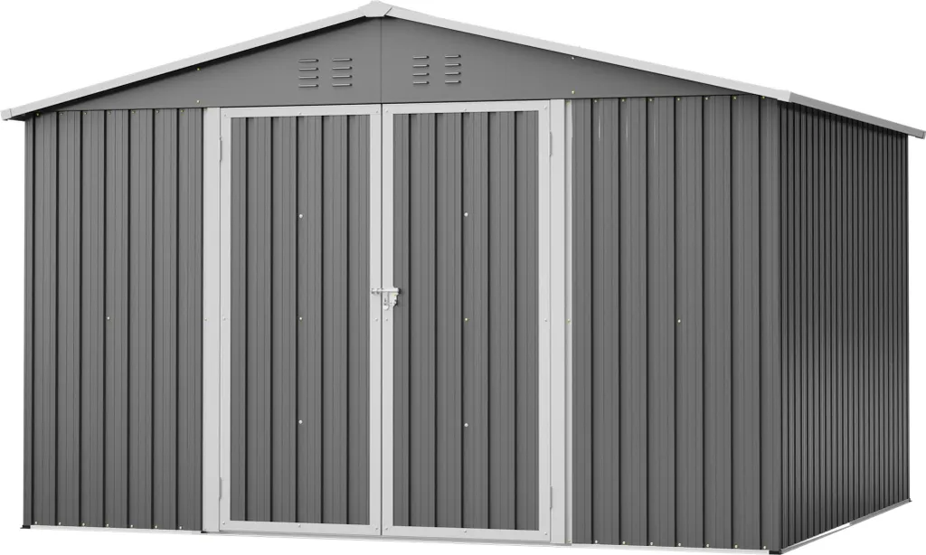Abri de jardin en métal XXXL 300 x 252 cm gris avec toit en pente robuste