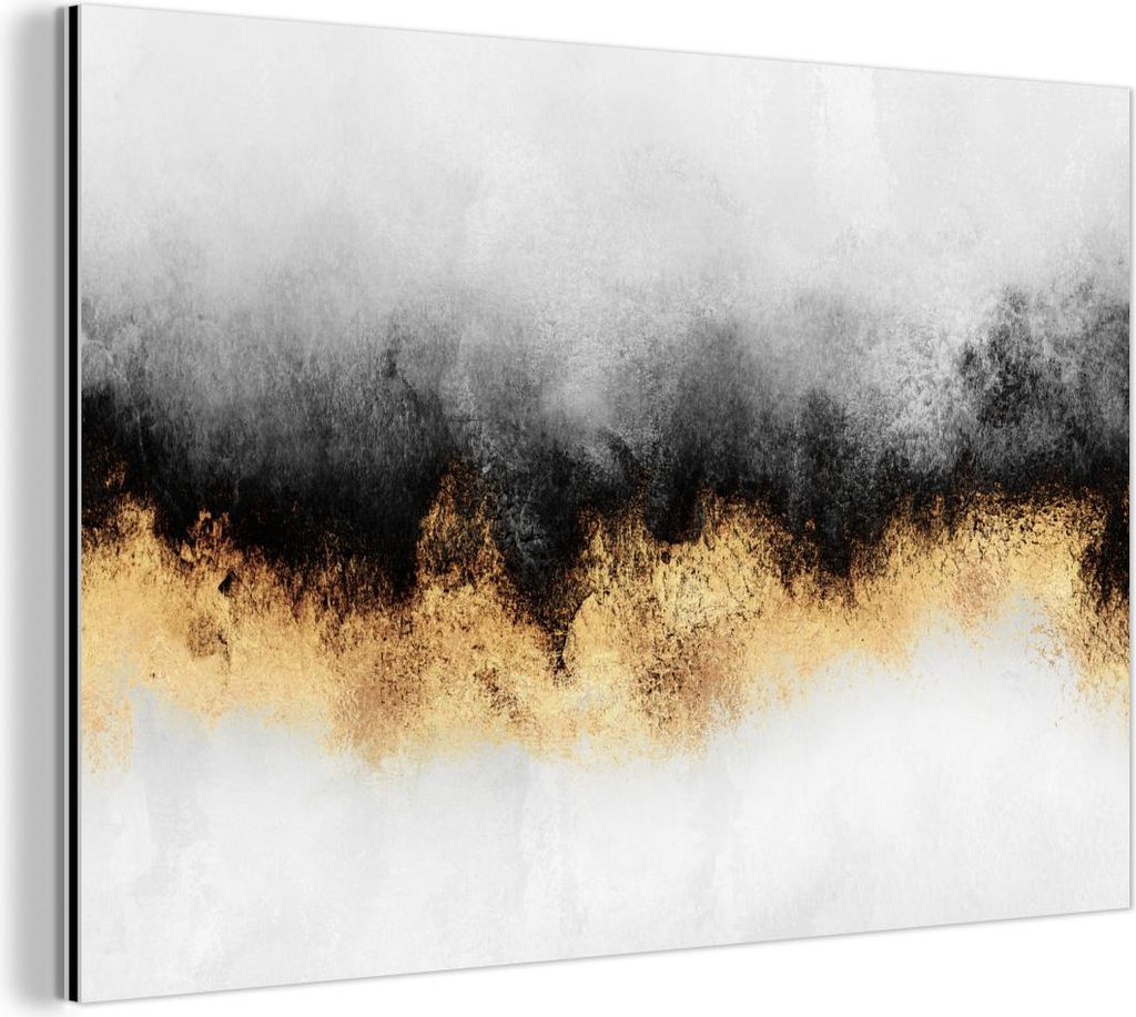 MuchoWow Wanddekoration Metall Metallbild Wandkunst 90x60 cm Gold - Chic - Abstrakt - Schwarz - Weiß - Luxus MuchoWow Aluminium Gemälde - Wandbilder