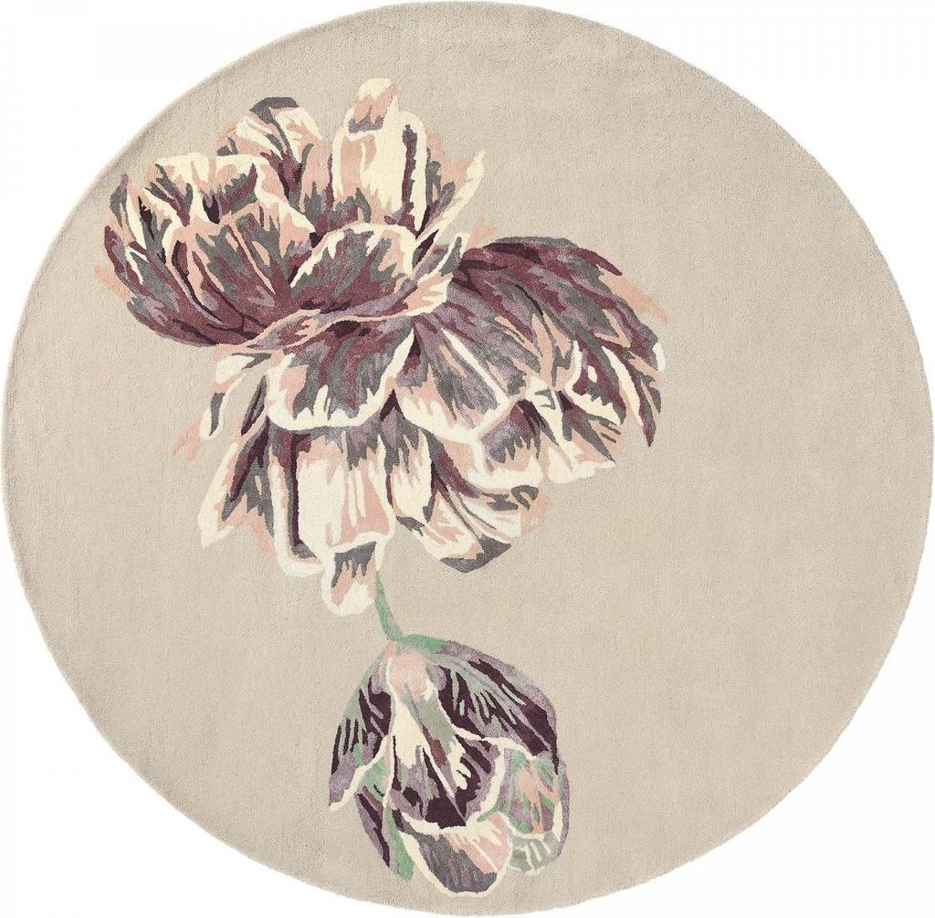Handgefertigter runder Wollteppich mit Blumenmuster TRANKI R