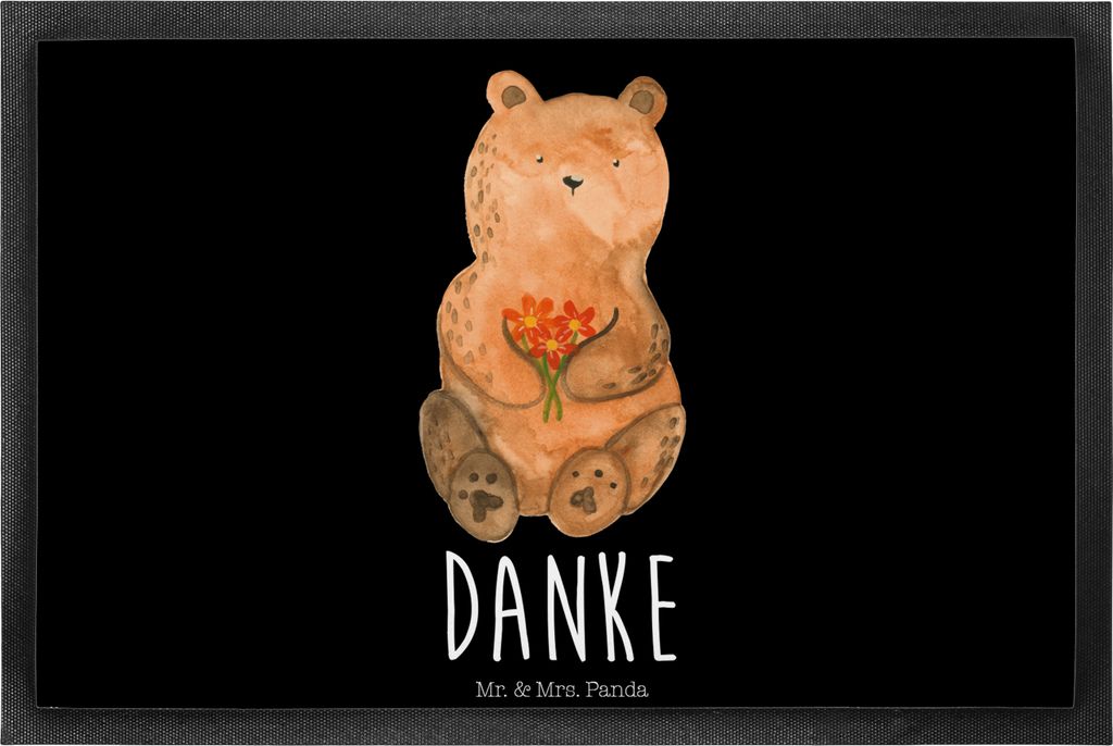 Mr. & Mrs. Panda fußmatte Bär Dankbar 40 x 60 cm - Schwarz - Geschenk, Dankeschön, Teddy, Danke, Fußabstreifer, Bodenvorleger, Schmutzmatte, Bl...