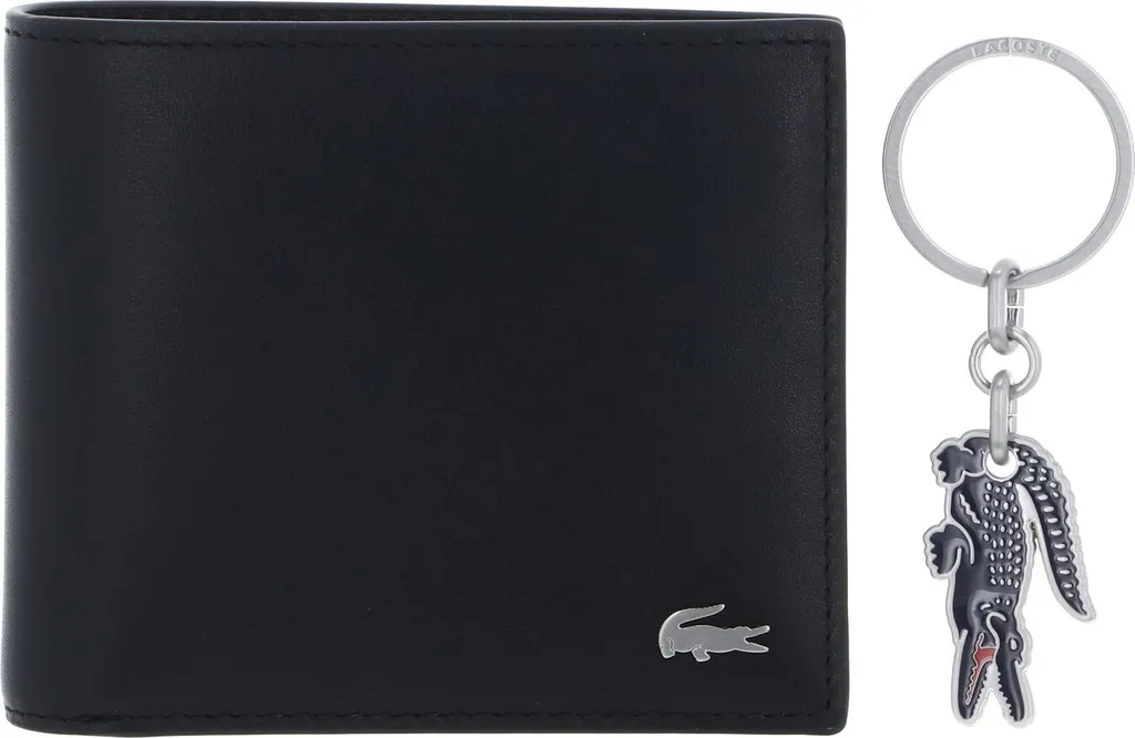 Rangement Cartes et Monnaie Lacoste : Set Portefeuille Cuir Noir FG