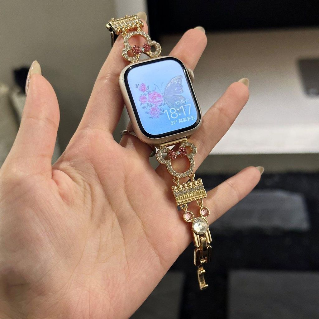 FFO2World niedliches Metallarmband für Damen und Mädchen, kompatibel mit Apple Watch 42–49 mm (Series 1–11, SE, Ultra 1–3), Gold