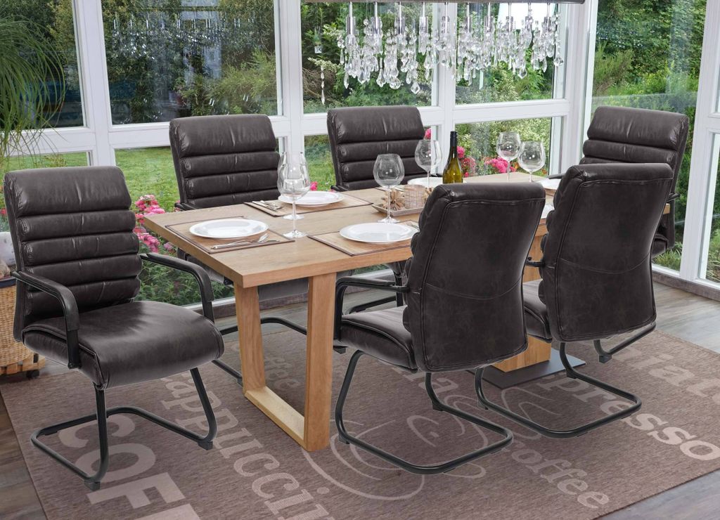 6er-Set Konferenzstuhl MCW-H31, Esszimmerstuhl Freischwinger Vintage Wildleder-Optik Metall MVG Kunstleder schwarz