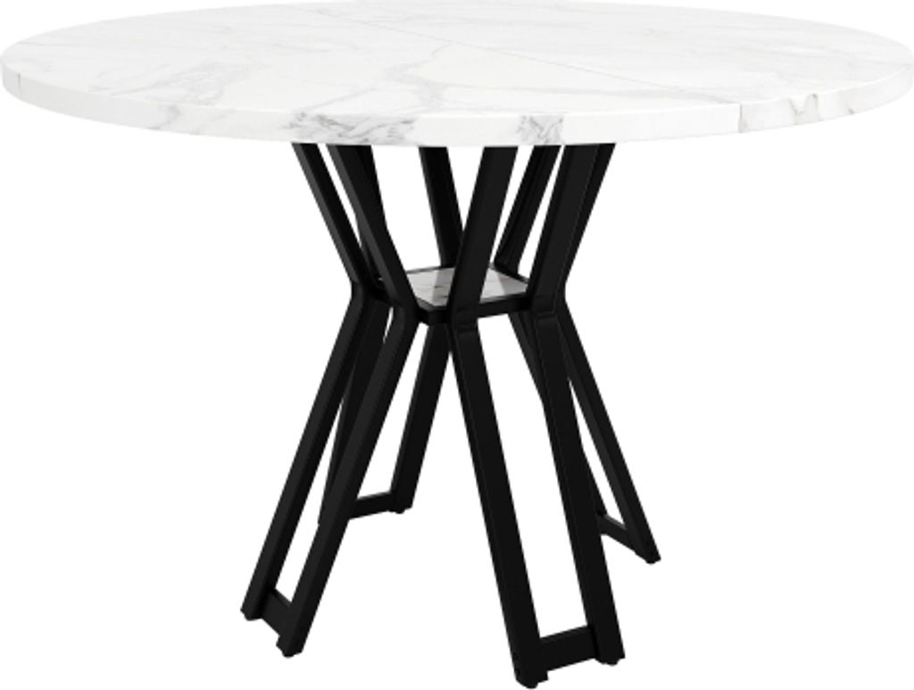 Runder Esstisch 100x100x76cm Kein Matratze Marmorierte MDF Tischplatte Schwarze Beine Fuer 4-6 Personen Esszimmer Wohnzimmer