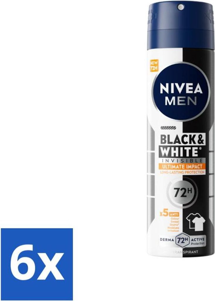 NIVEA MEN - Deodorant Spray - Black & White Ultimate Impact - 150 ml - Vorteilspack - 6 Stücke