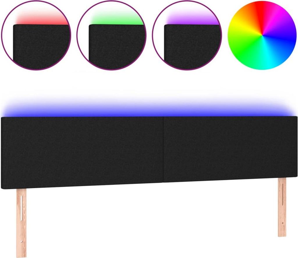 vidaXL LED Kopfteil Schwarz 180x5x78/88 cm Stoff