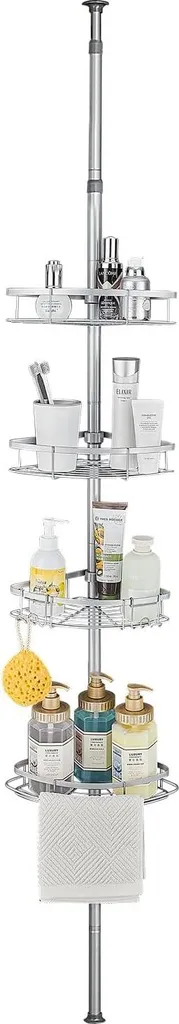 Serviteur de douche télescopique réglable en inox gris avec 4 paniers d'angle