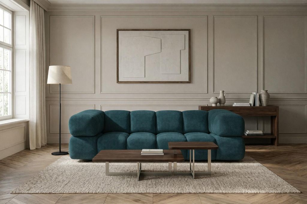 Kaiser Möbel Sofa 3-Sitzer, strukturierter Premiumstoff Sonic, Azurblau, Averro