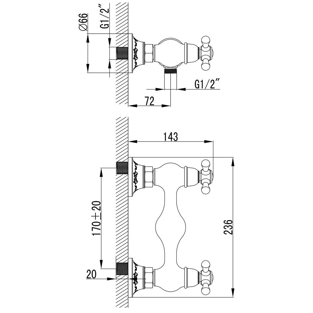PaulGurkes Retro Duschset Aufputz Duscharmatur Kreuzgriff Duschstange Nostalgie