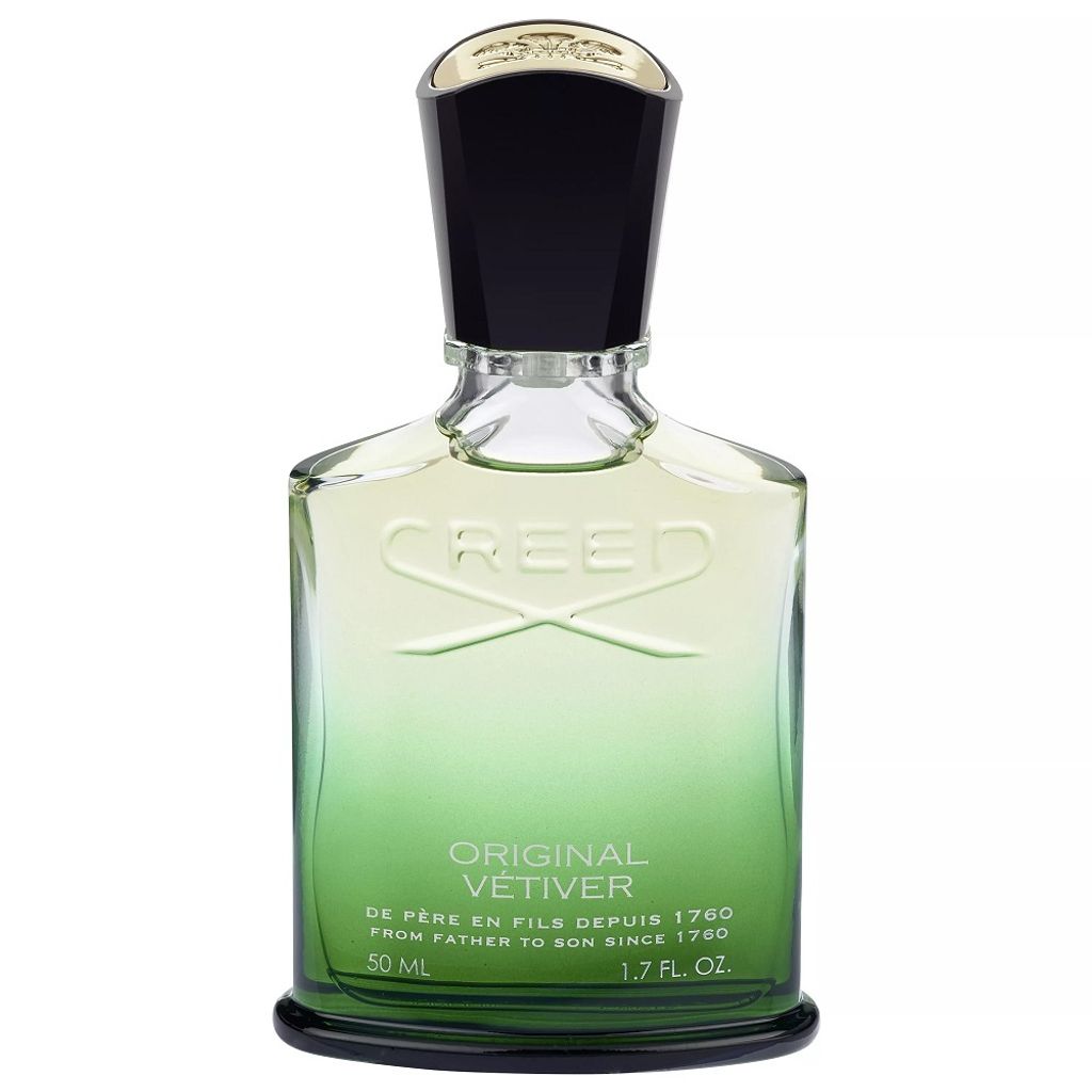 A studio shot of a Creed Original Vetiver Eau de Parfum bottle.