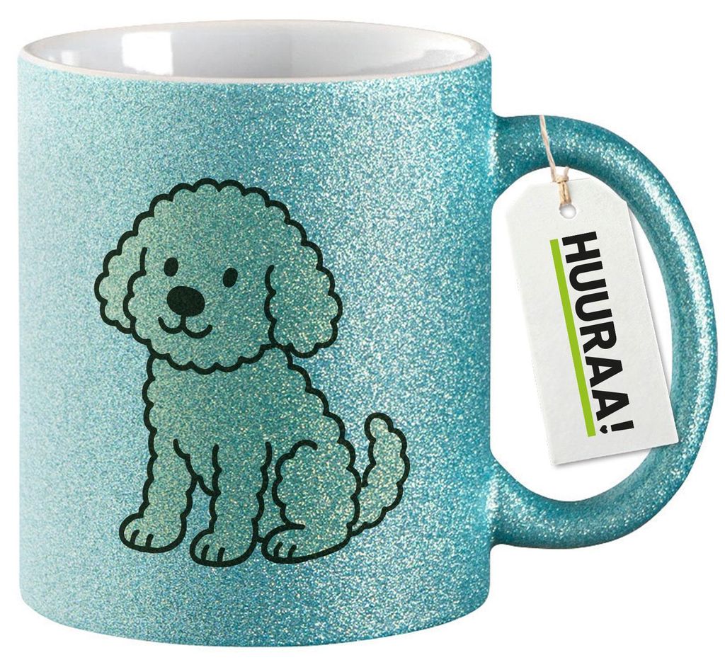 Huuraa Glitzertasse Maltipoo Comic Malti 330ml Blau Keramik Kaffeebecher Geschenkidee