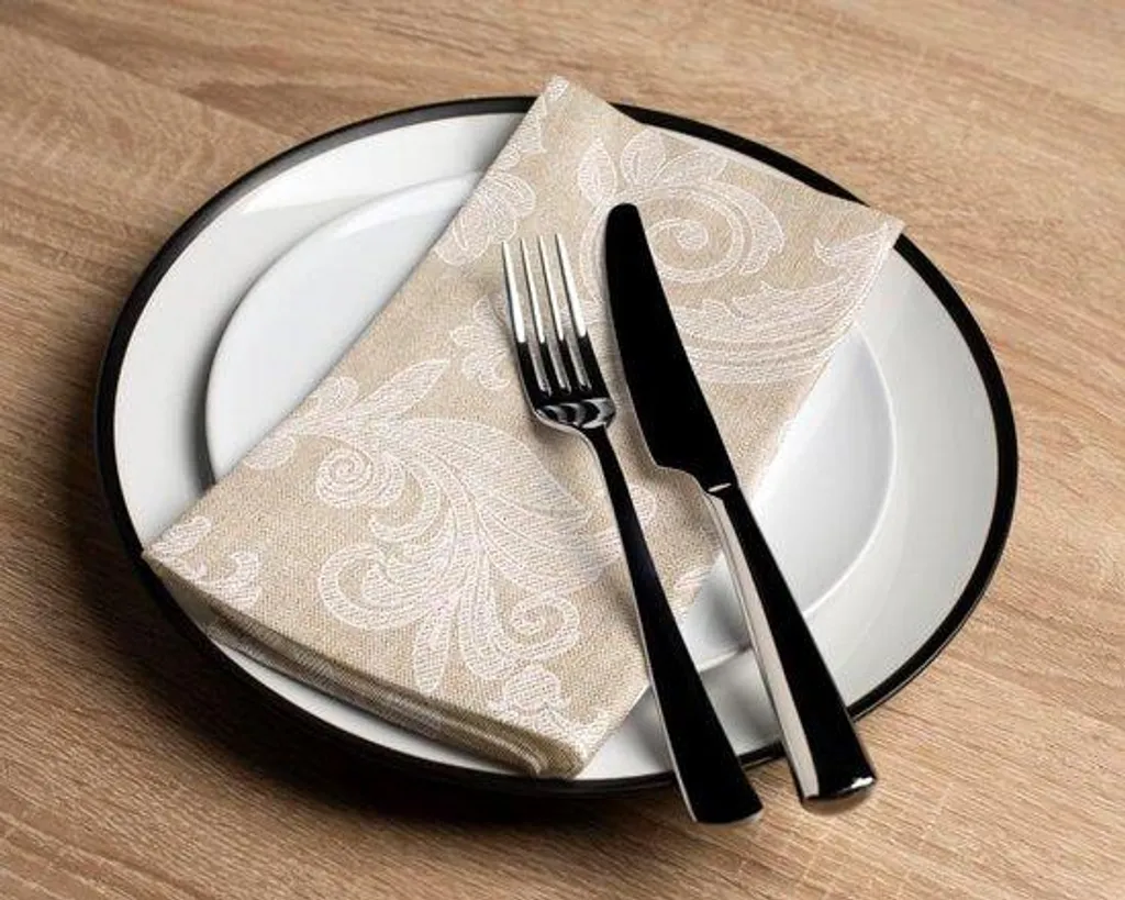 Serviettes de table en tissu jacquard beige 45x45 cm pour réception