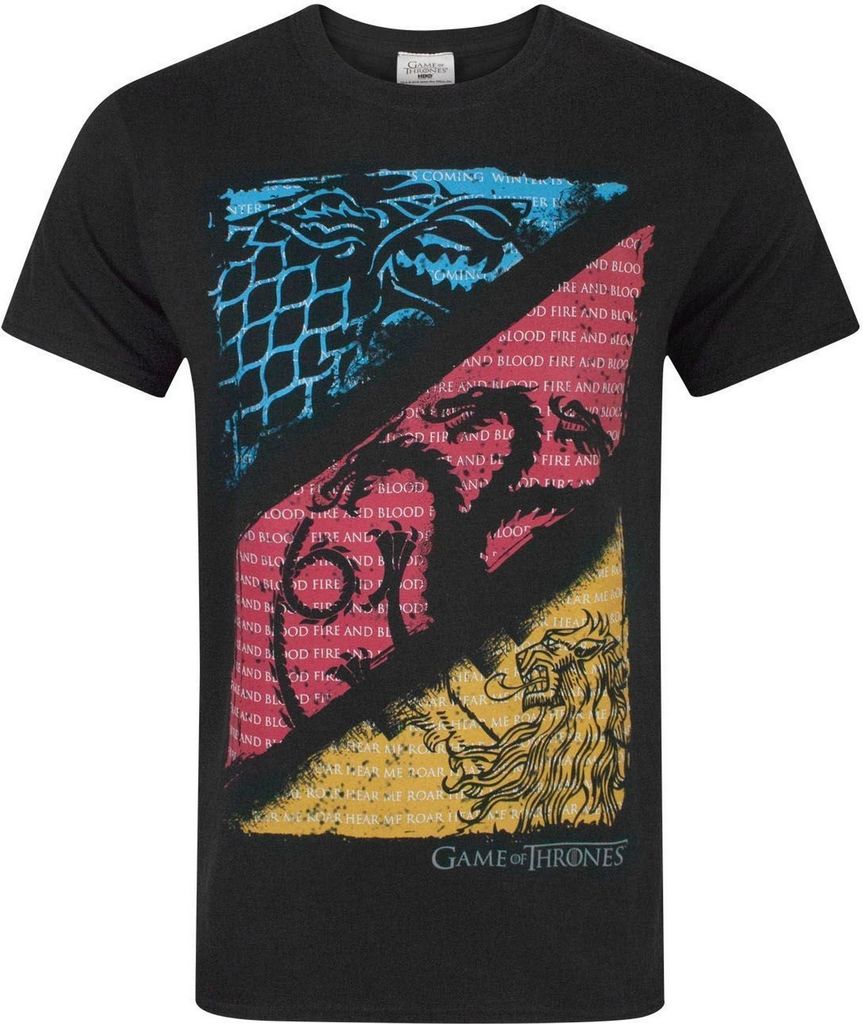 Game Of Thrones offizielles Herren House Sigil Quotes T-Shirt NS4565 (S) (Schwarz)