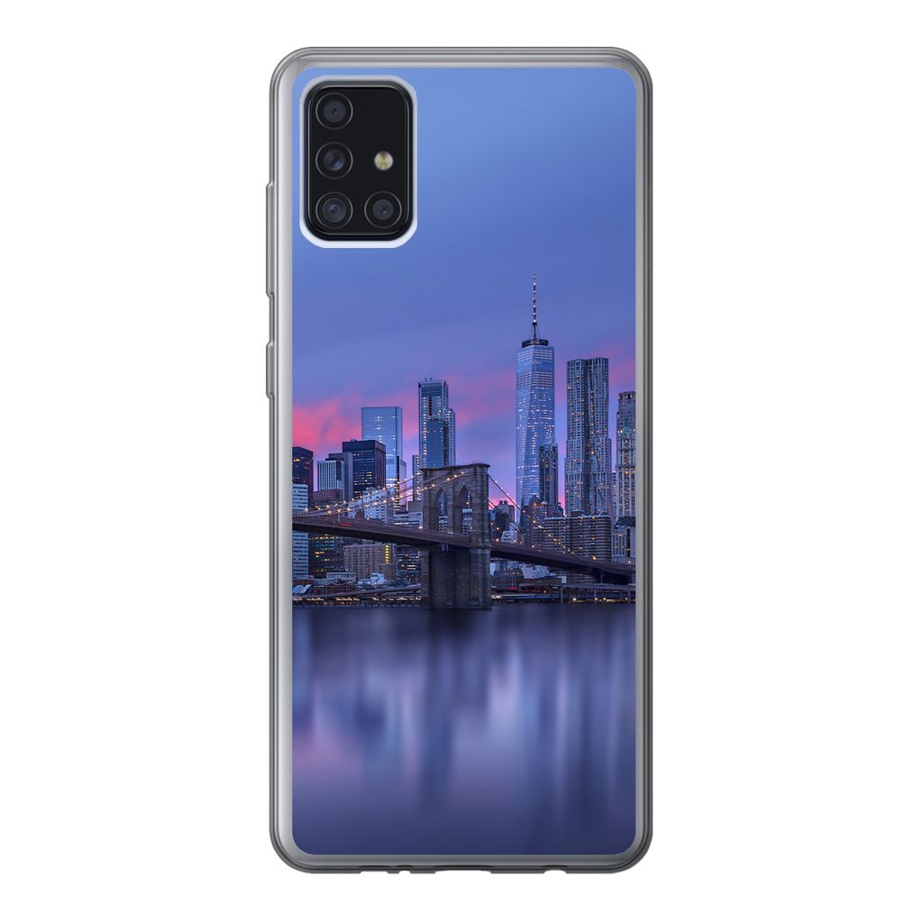 MuchoWow Handyhülle Schutzhülle Hülle für Samsung Galaxy A52 5G New York hinter der Brooklyn Bridge Silikon Softcase Handy Hülle - Umschlag