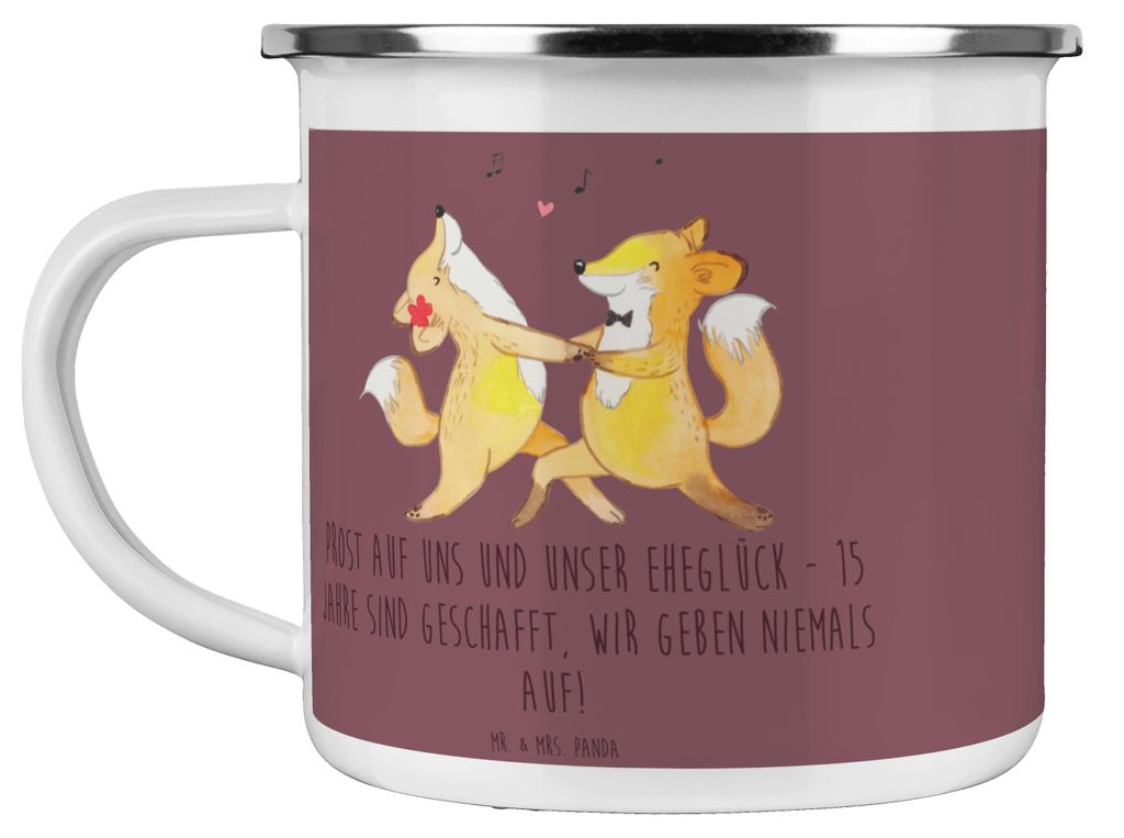 Mr. & Mrs. Panda Emaille Tasse 15. Hochzeitstag Gläserne Hochzeit - Kaffa Coffee - Geschenk, Erinnerung, becher, Ehejubiläum, Pott, Geschenke, Gl...