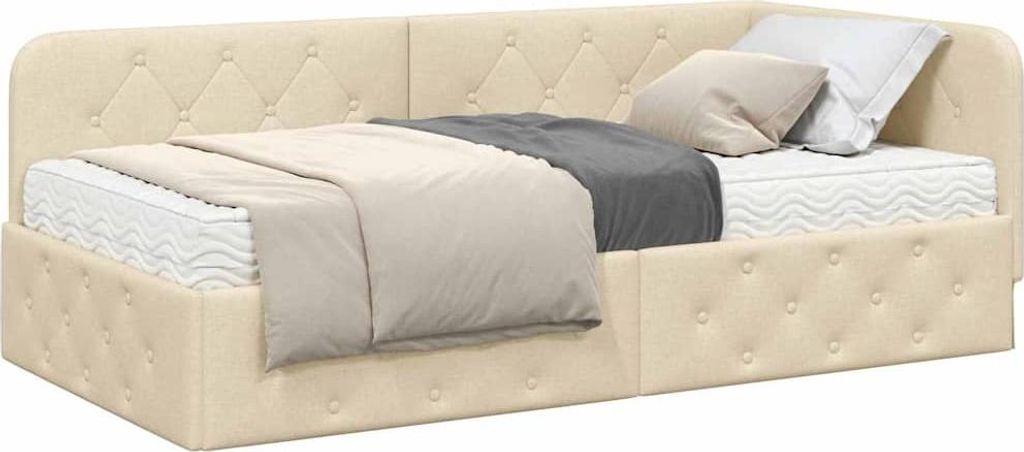 Cloris Designermöbel Eckbettgestell mit Matratze Creme 90 x 200cm Stoff - 2026Neu968072 - Klassische BettenJugendbett Tagesbett