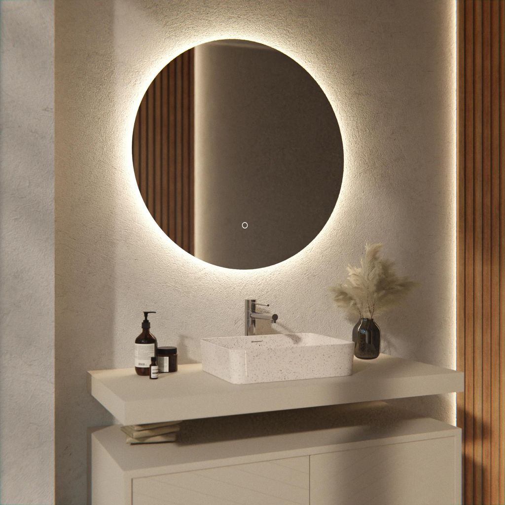 Mirlux LED Badspiegel rund 80 cm rahmenlos dimmbar Produktbild 