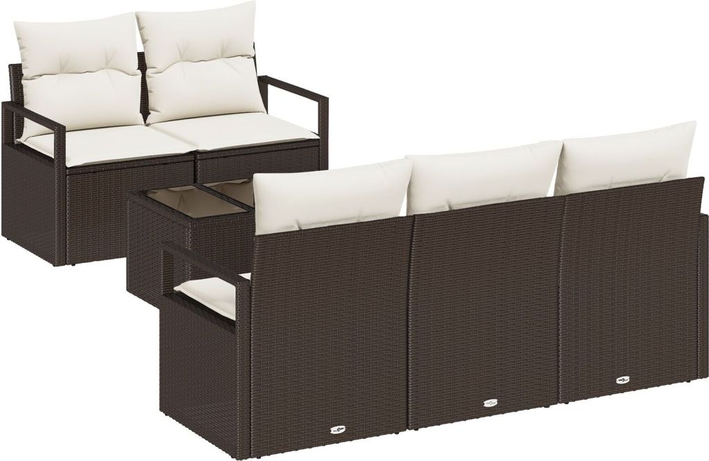 Langlebige 6-teiliges Garten Sofa Set mit Kissen Braun Poly Rattan, 2-Sitzer Garten Sofa mit Stauraum & Kissen Braun Poly Rattan - Gartensofas Möb...