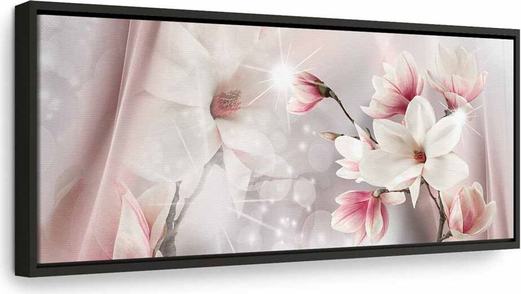 Italienischer Leinwand Leinwandbild - Magnolia Reflection (1 Part) Narrow 120x40 cm Blumen b-B-0270-b-a
