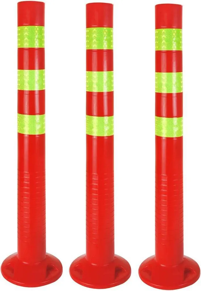 set di 3 - Paletti di sbarramento [altezza-68 cm] - Paletti di sbarramento in plastica riflettente | Barriera con base [fissaggio con viti] | Paletti di sbarramento | Paletti per parchi di colore rosso | Paletti di delimitazione | Dissuasori