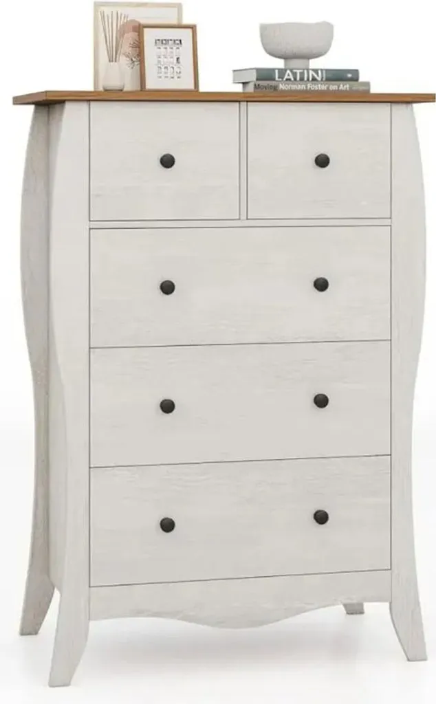 Commode JV11619GR avec 5 tiroirs pliants en tissu gris chiné moderne