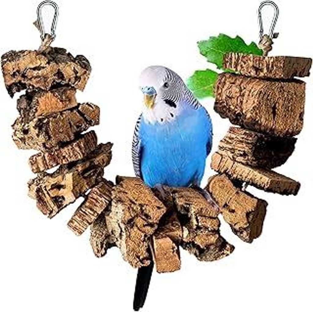Vogelschaukel zum Knabbern aus Korkrinde | 40cm | Spielzeug für Vögel | Naturmaterial Kork