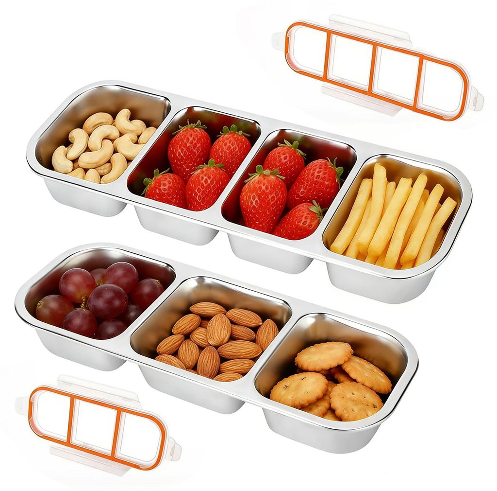 wiederverwendbare Edelstahl-Snackbehälter mit auslaufsicheren Deckeln, 3- und 4-teilig, stapelbare Aufbewahrungsboxen aus Metall für Erwachsene, ...