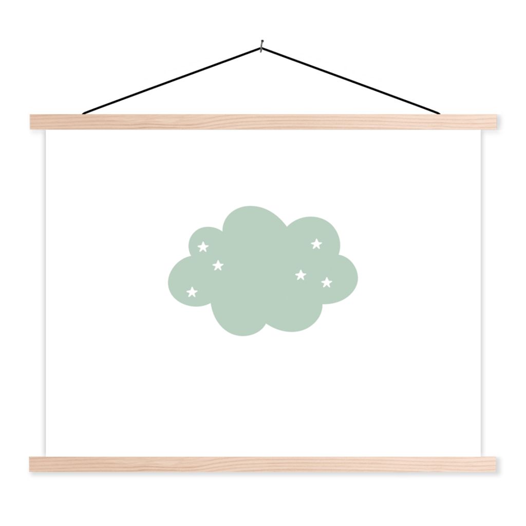 MuchoWow Textilposter Wolke - Mädchen - Jungen - Sterne - Pastell - Kind 60x45 cm mit holzfarbenen Rahmen - Bild