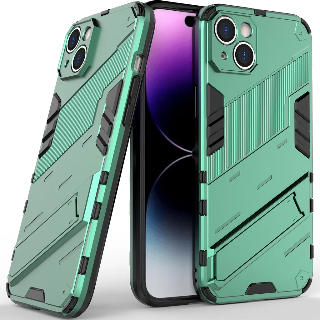 iPhone 14 Case Verde Militare: Protezione Ibrida Antiurto con Cavalletto