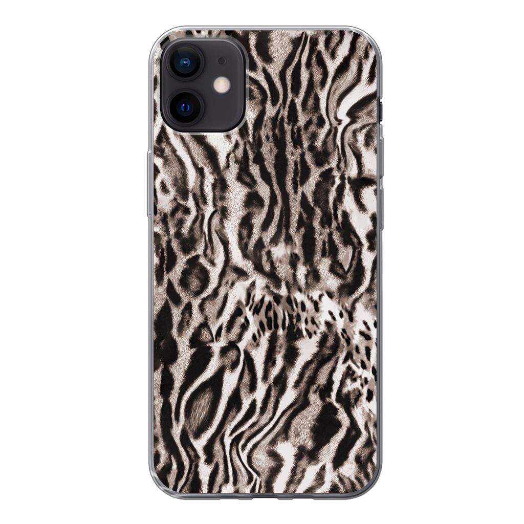 MuchoWow Handyhülle Schutzhülle Hülle für iPhone 12 mini Pantherdruck - Formen - Schwarz - Braun Silikon Softcase Handy Hülle - Bild