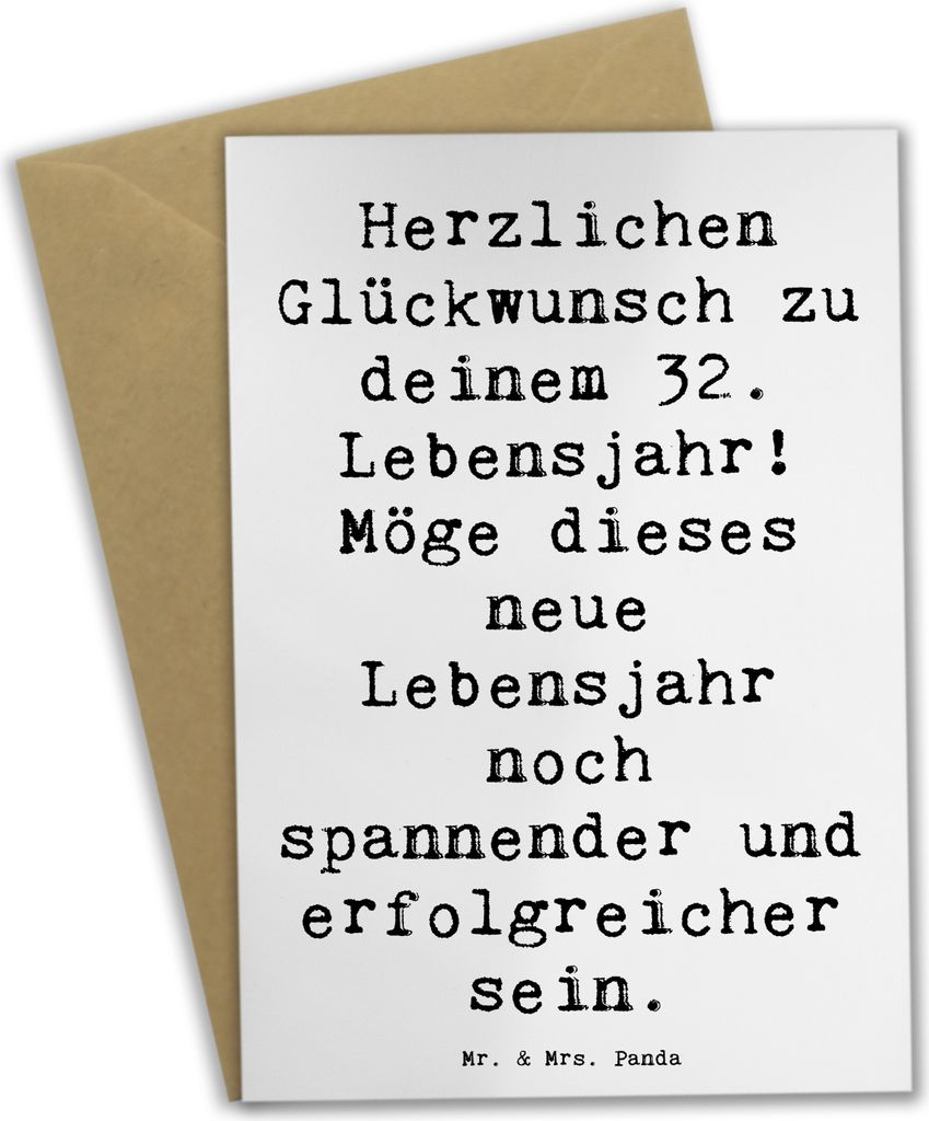 Mr. & Mrs. Panda Glückwunschkarte Spruch 32. Geburtstag - Weiß - Geschenk, feiern, Happy Birthday, genesungskarte, gute Wünsche, weihnachtskarte...