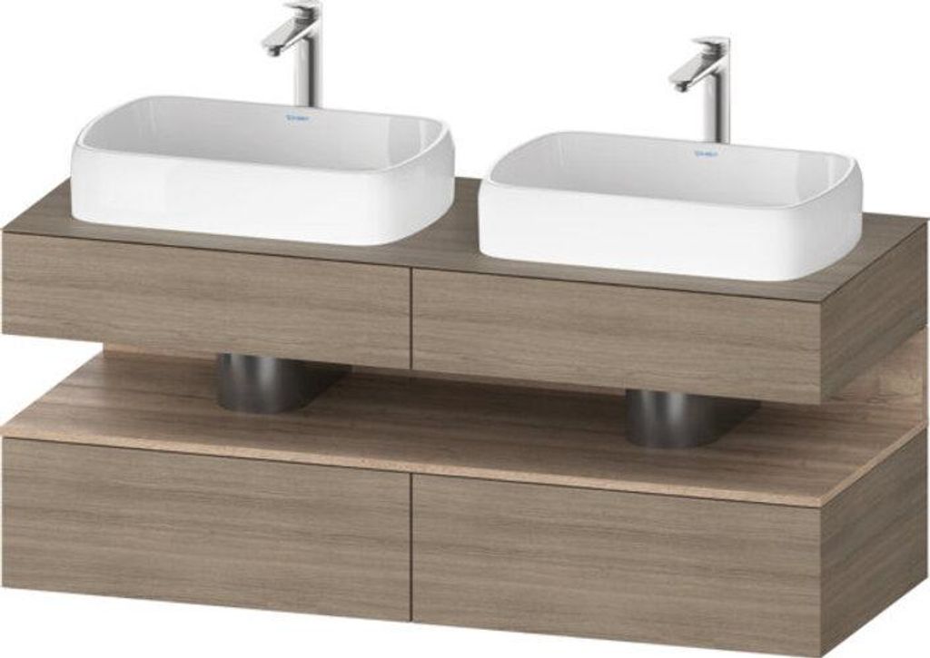 Duravit Qatego Konsolenwaschtischunterbau, 2 Auszüge, 2 Schubkästen, 2 Ausschnitte, 1400x550x600mm, Nische Eiche Mamoriert, QA4767055350000
