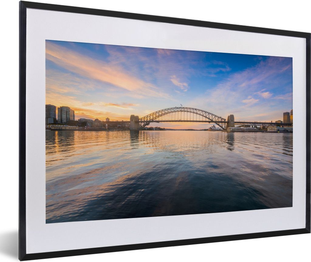 MuchoWow Gerahmtes Poster Sydney Harbour Bridge am Abend in Australien 60x40 cm - Poster mit Schwarzem Bilderrahmen Wandposter Rahmen Foto Bilder...