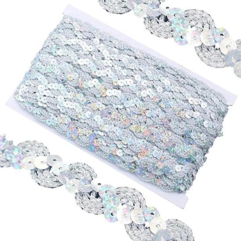 Bordure stretch à paillettes argentées 20m pour costumes de danse