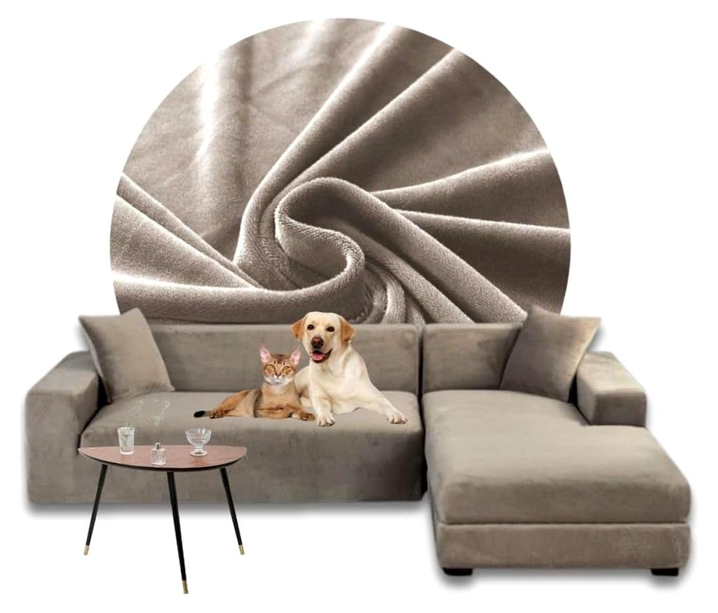 Ecksofa Bezug Beige – Sofabezug L-Form – Eckcouch Überwurf – Lounge Abdeckung L-Form – Couchbezug Samt Stretch – Sofahusse für Schlafco...