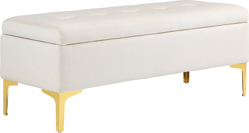 HOMCOM Sitzbank mit Stauraum, Polsterbank mit Samtoptik, Metallbeine, Bettbank für Wohnzimmer, Schlafzimmer, Flur, 120 x 44 x 44,5 cm, Beige