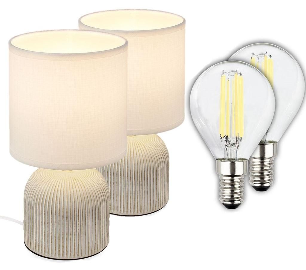 Keramik Tischleuchte Weiß Ø15cm inkl. 2x E14  LED 2,5W Produktbild 