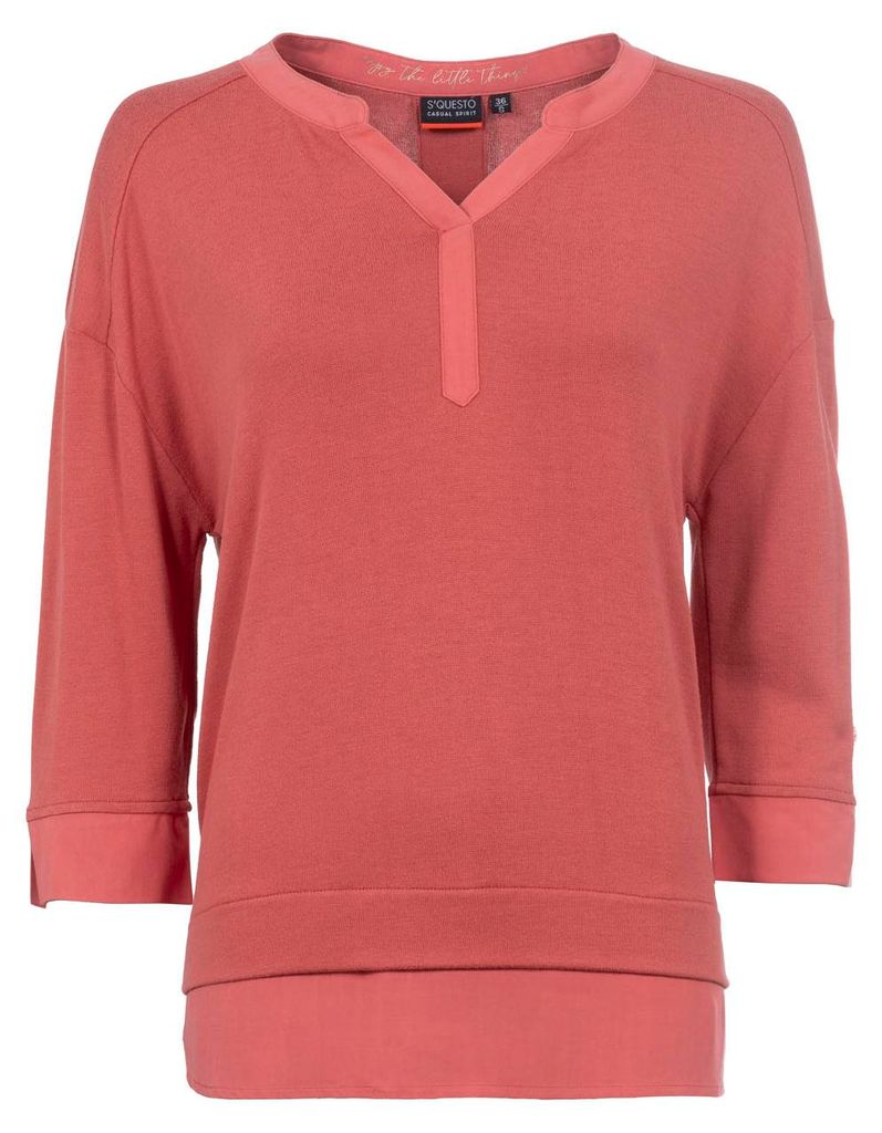 Leichtes Damen Strickoberteil mit V-Ausschnitt, 3/4-Arm und Webakzenten