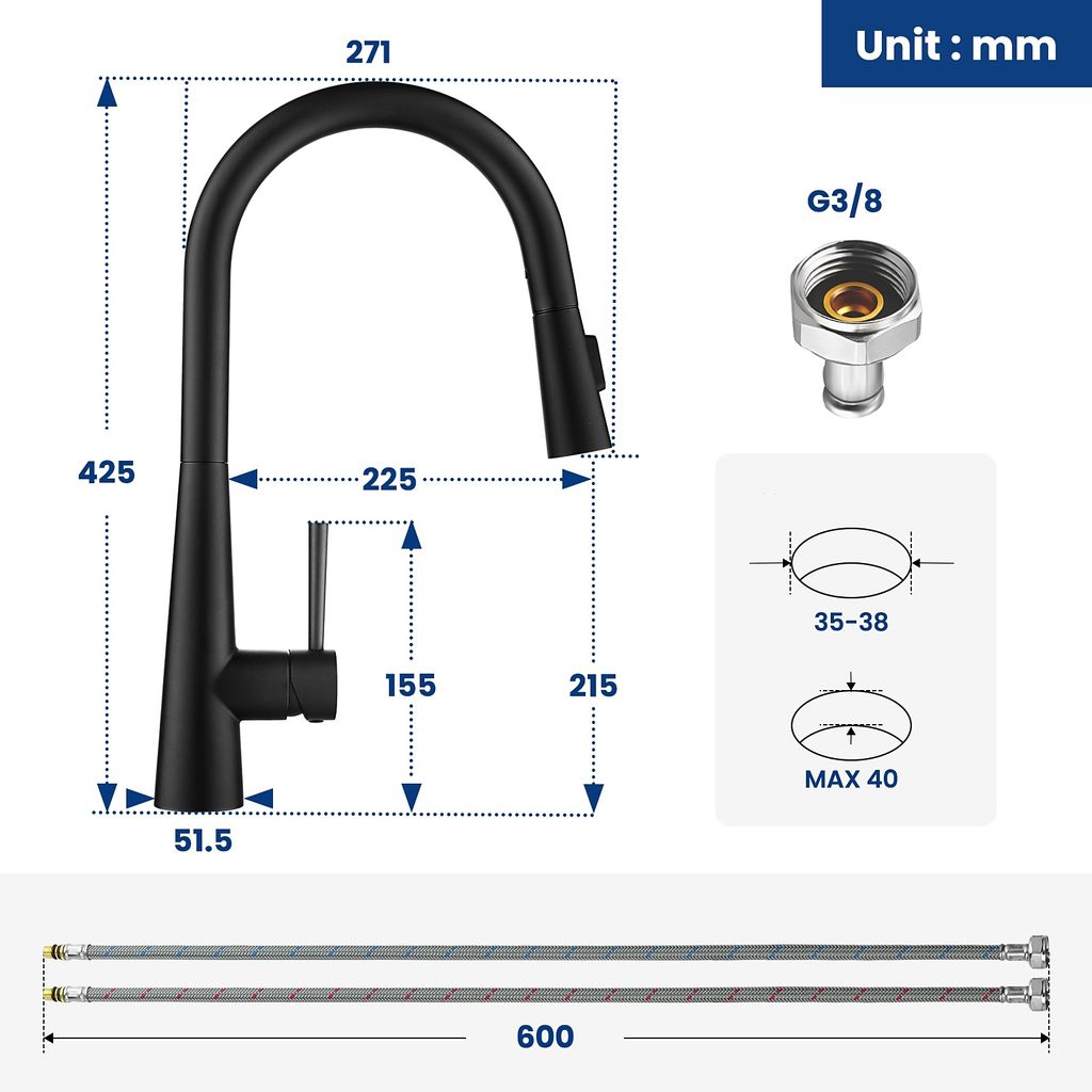 CECIPA Wasserhahn Küche  mit Ausziehbar 360° drehbar Produktbild 2