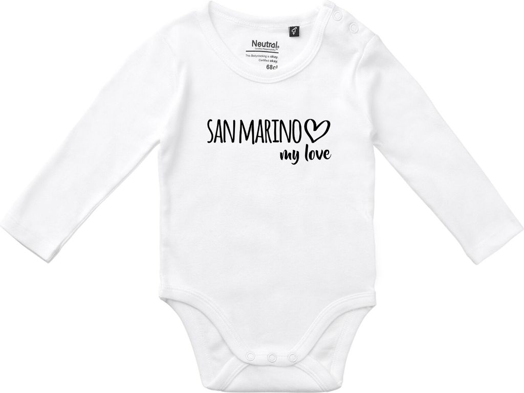 Huuraa Baby Body San Marino my love 80 White Baumwolle Fairtrade Langarmbody Geschenkidee