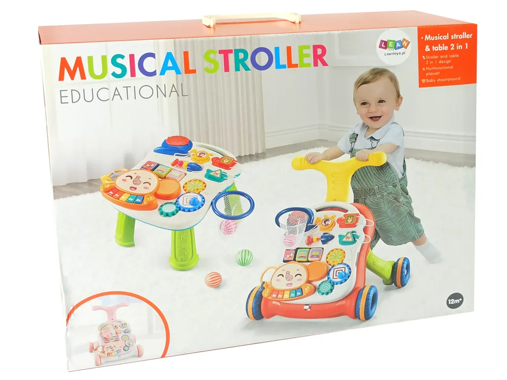 Table d'éveil interactive et poussette trotteur rose 2 en 1 modulable