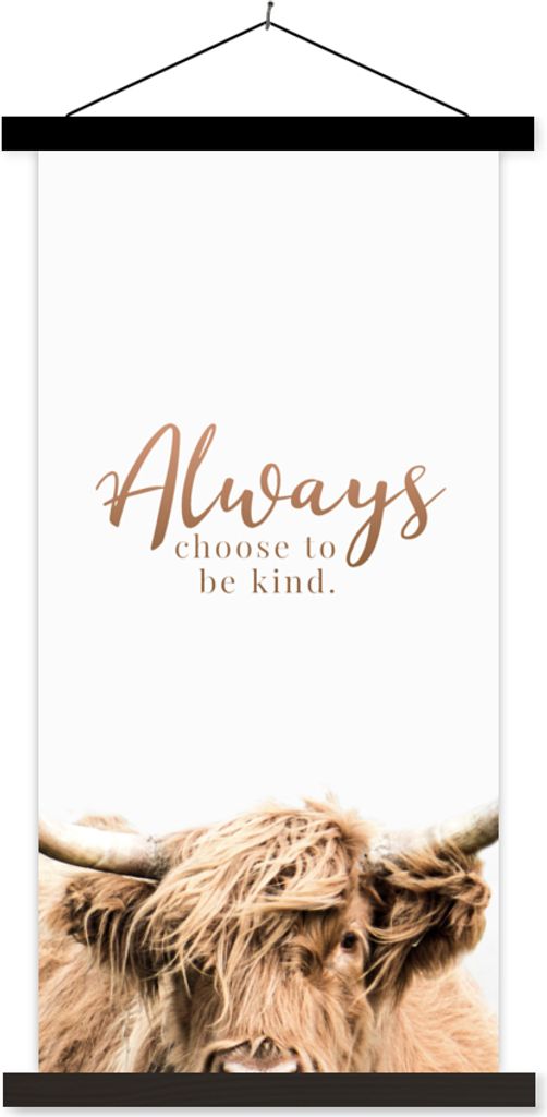 MuchoWow Textilposter Schottisches Hochlandrind - Zitate - Weiß 40x80 cm mit schwarzem Rahmen - Wandemalerei