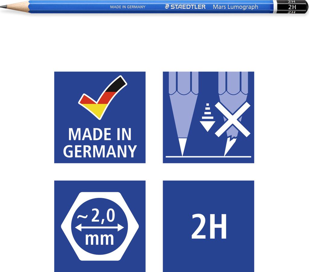 Staedtler 100-2H, 2H, Modrá, Šesťhranný, PEFC, 2 mm, 12 Obrázok produktu 