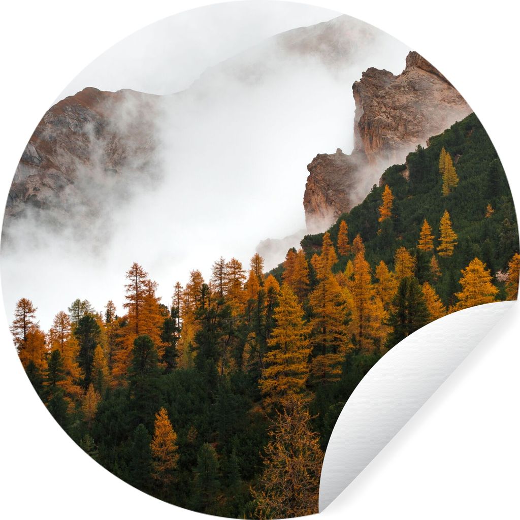 MuchoWow Runde Wandtattoo - Wandsticker Tapete Aufkleber Kiefer - Herbst - Berg - Landschaft Ø 100 cm Selbstklebend und Repositionierbar - Wanda...