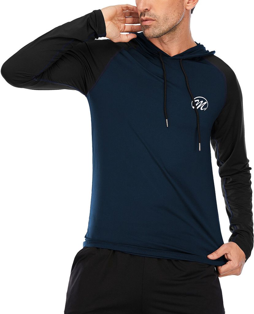 Herren Sport Sweatshirt Langarmshirt Kapuzenpullover Training Laufen Hoodie Sportswear Tops für Running Gym Fitness Jogging Navy Blue M
