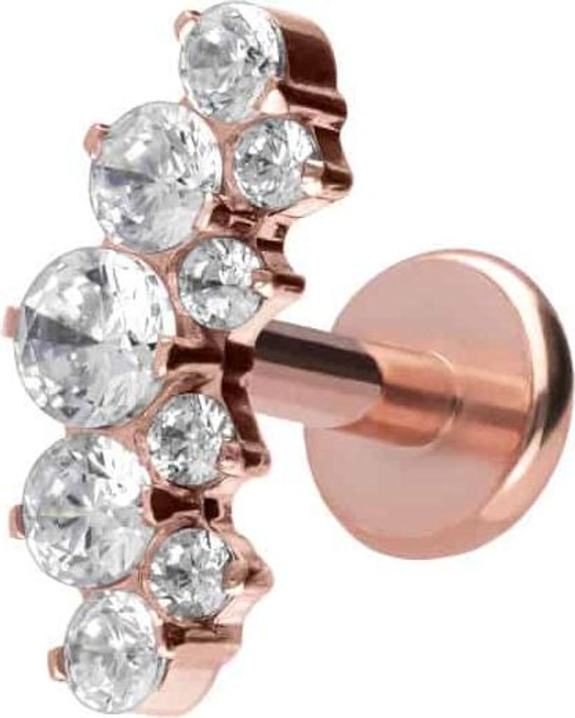 Ohrpiercing, Nasenpiercing Titan Labret mit Push Fit KRISTALLBOGEN RoséGold Stablänge: 5mm | Stabstärke: 1,2mm