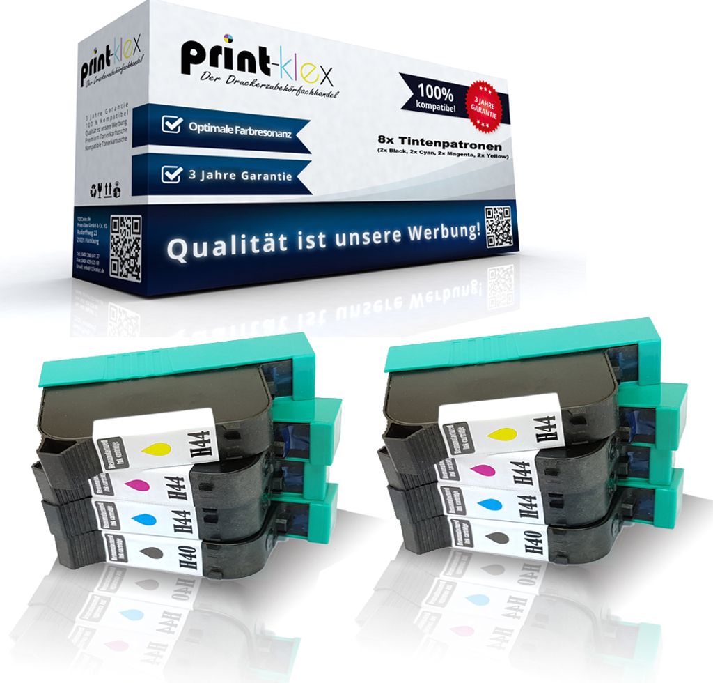 8x Kompatible Tintenpatronen für HP DesignJet 455 CA 24 inch DesignJet 488 CA 24 inch HP40 H44 Schwarz Cyan Magenta Yellow - Sparpack