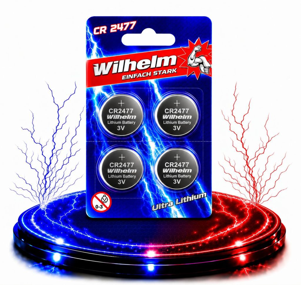 4 x CR2477 WILHELM Lithium Knopfzelle 3V 1070 mAh ø24 x 7,7 Produktbild  KI-generiertes Bild